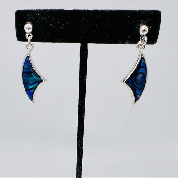 Vintage abalone shell silver tone pierced earrings dangles - Picture 8 of 10